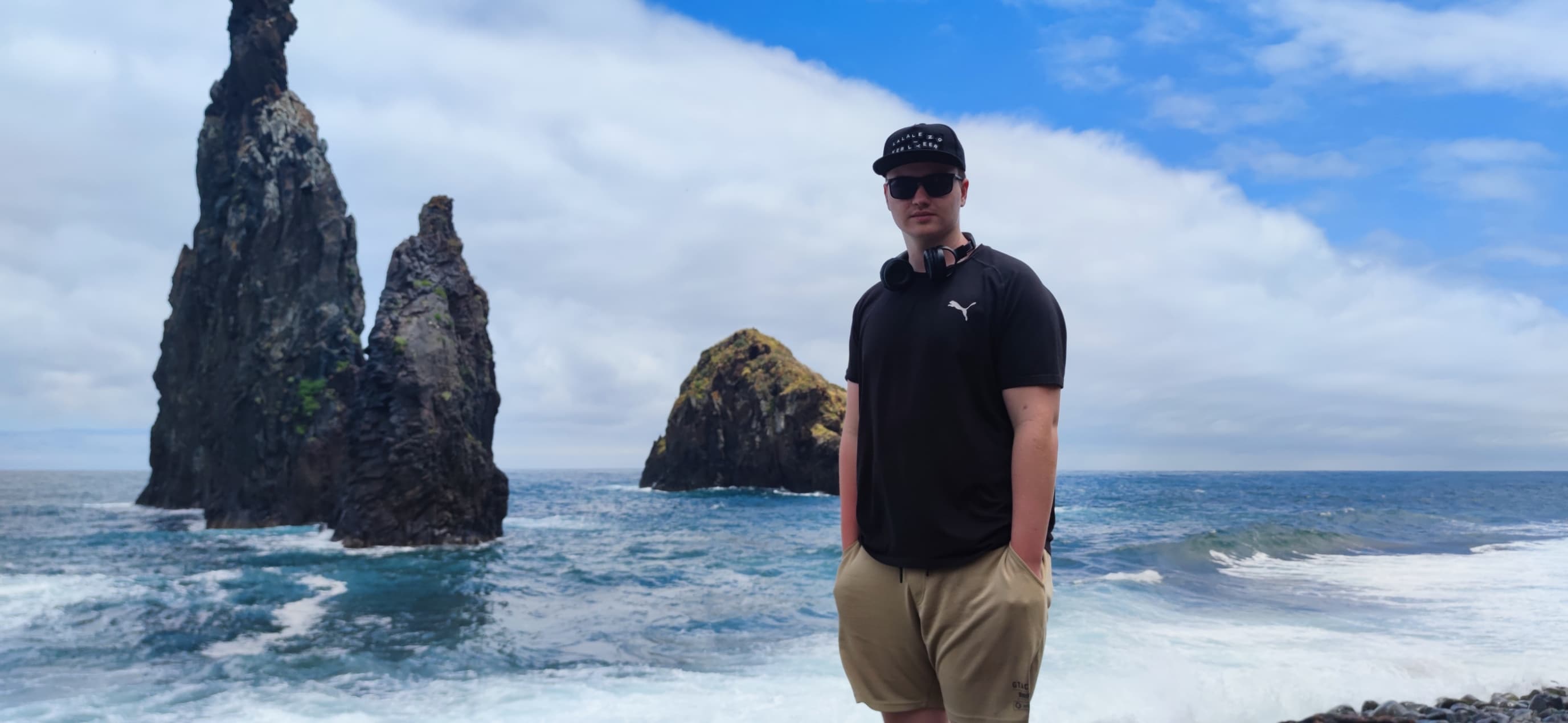 Adam at the rocky Madeira coastline
